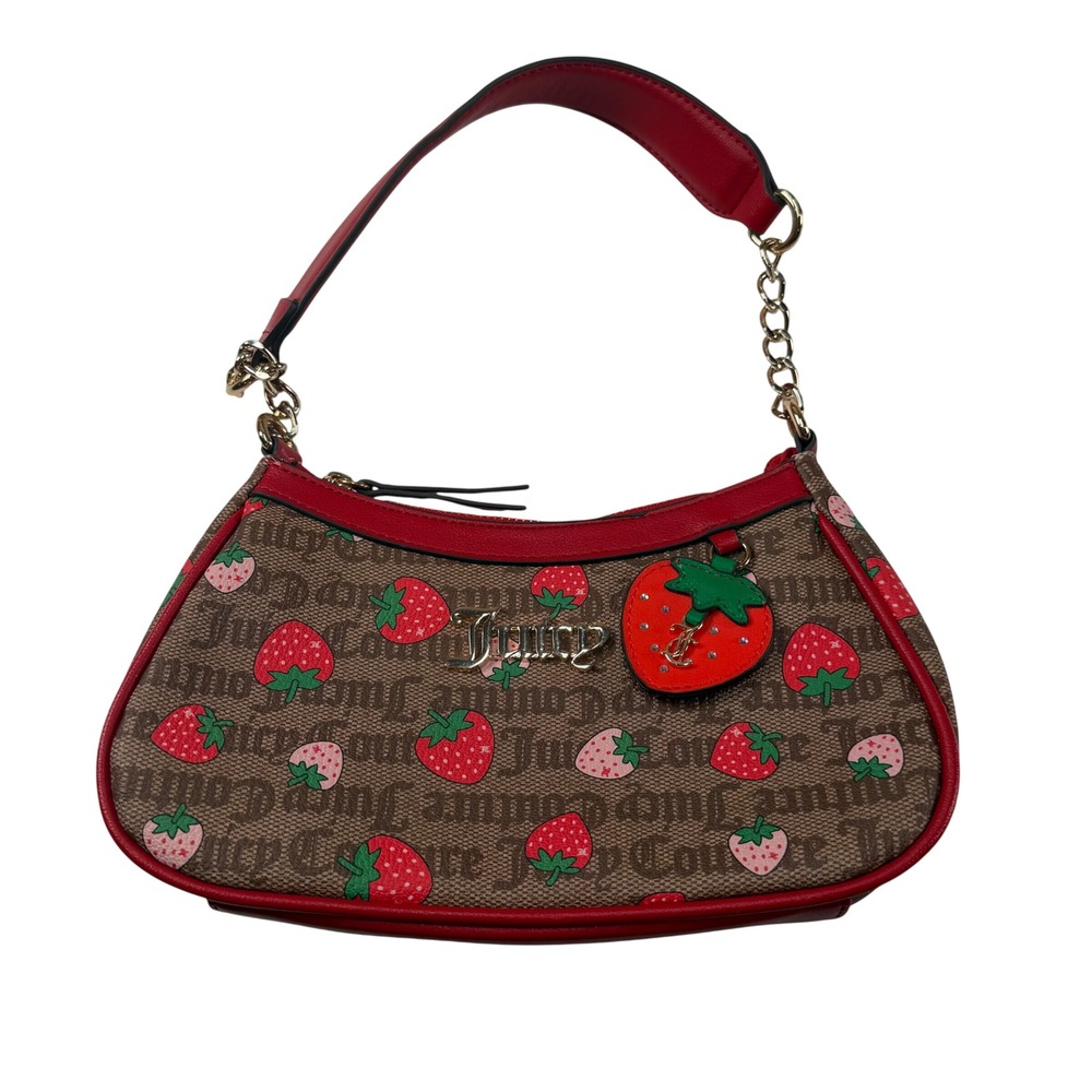 Juicy Couture Strawberry Y2K Shoulder Bag Brown Red Logo Charm Purse